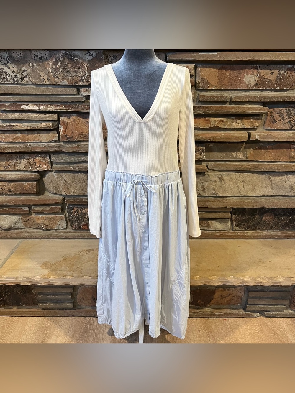 Daily Practice by Anthropologie Twofer Long Sleeve Midi Dress in Pale Blue